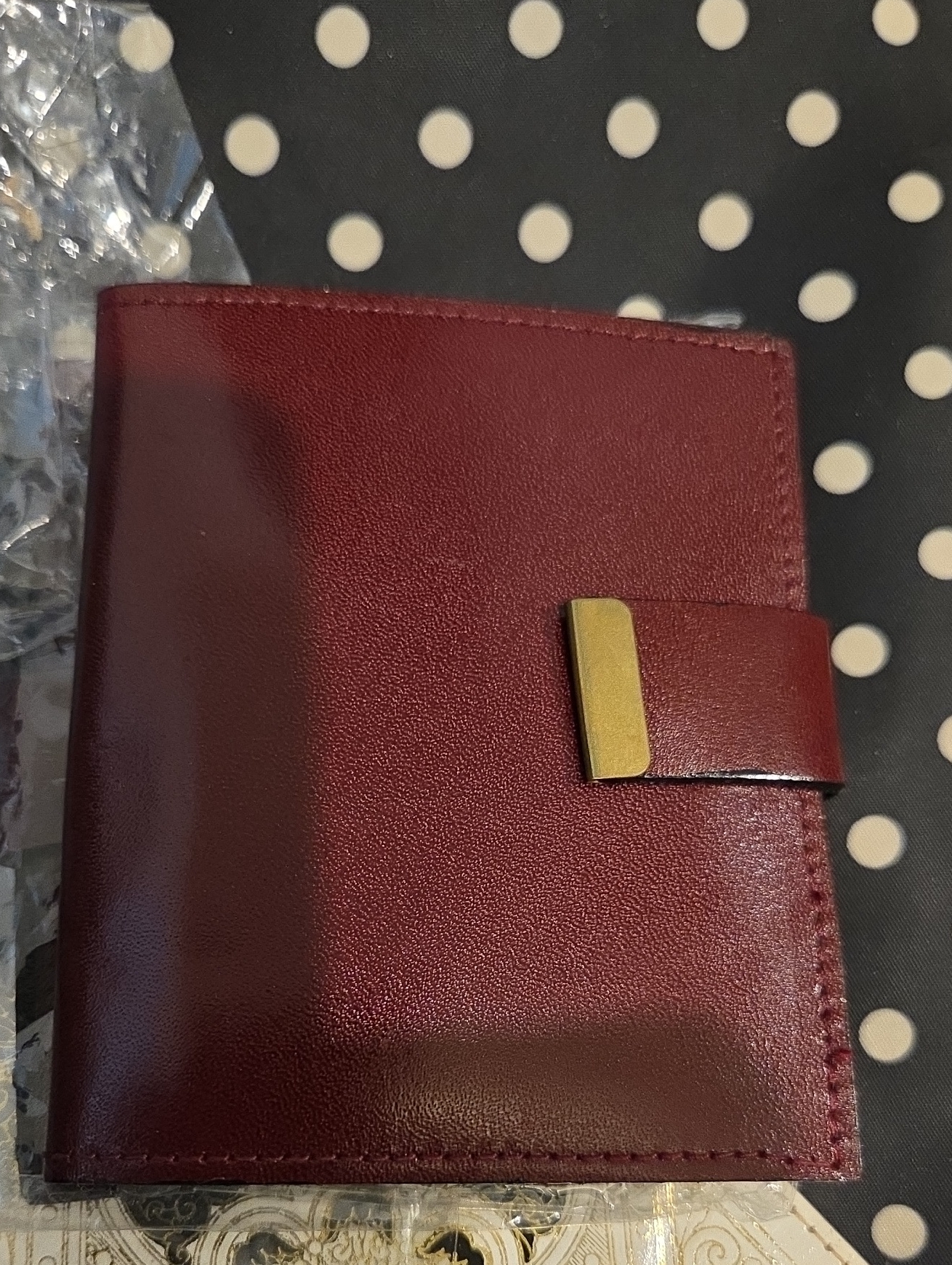 Mens Leather Bifold Wallet  Burgundy With Gold Accentitalian Business Vintage